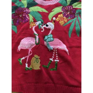 BLIZZARD BAY Women‎ Sz Medium Pink Flamingo Santa Ugly Christmas Sweater Holiday thumbnail 6