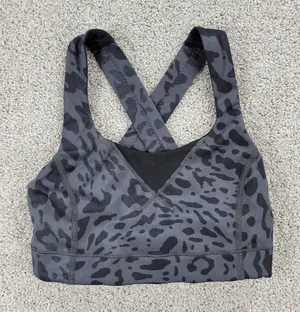 Lululemon In A Flash Bra II Womens 2 Deep Coal Animal Swirl Cheetah Crossback thumbnail 1