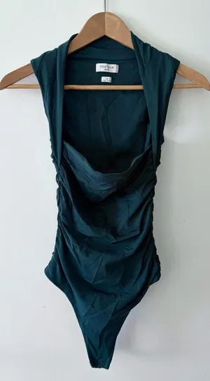 ARITZIA Contour Cowl Neck Teal Green Ruched Sleeveless Bodysuit Womens XS thumbnail 1