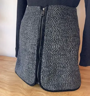 Gray Zip-Front Flannel Tweed Miniskirt thumbnail 1