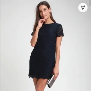 NWT Lulu's Take Me To Brunch Navy Blue Lace Shift Dress, Size Medium thumbnail 7