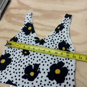 UO Urban Outfitters Floral Polka Dot Ribbed Knit‎ Crop Tank Top Blk White Sm thumbnail 8