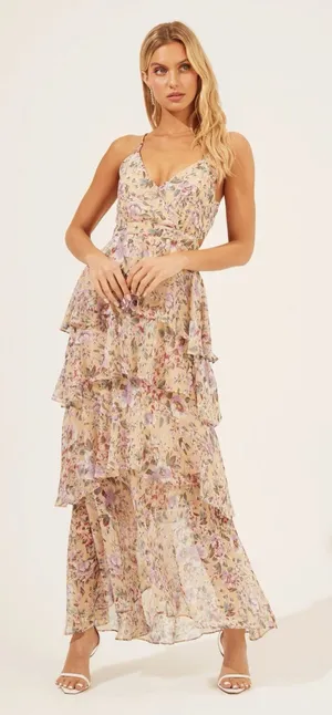 ASTR the Label Rosanna Floral Tiered Maxi Dress Small Wedding Guest Open Back thumbnail 1
