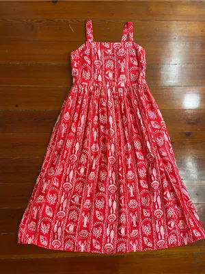NWOT Crown & Ivy Tropical Red Sea Stripe Cotton Smocked Maxi Dress Petite L🧡🎀 thumbnail 11