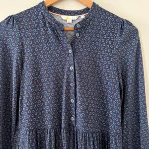 Boden Buttoned Jersey Midi Dress Navy Diamond Bud Tiered Cottagecore Size 8P thumbnail 6