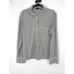 J.Crew Pajama Set Women L Gray Striped Long Sleeve Button Up Pants Loungewear thumbnail 2
