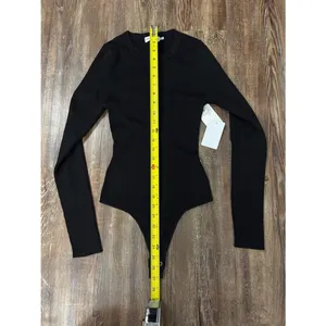 NWT Good American Black Henley Button-down Ribbed Bodysuit Size 1/Small Preppy thumbnail 7