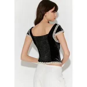 NWT!! FREE PEOPLE Tyler Velvet Corset Top Black Cream Embroidered Bohemian Large thumbnail 7