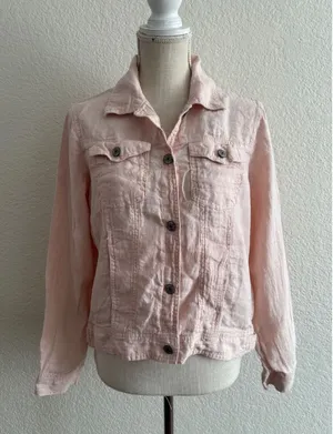 Jones New York Linen Jacket Medium Pink JNY Button Up Trucker Lightweight thumbnail 1