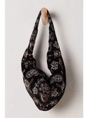 Free People Bohemian Witchy Nashville Nights Beaded Velvet Bag Black NWT Evening thumbnail 7