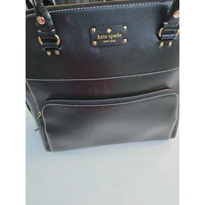 Kate Spade Black Leather Tote With Zip Front Pocket thumbnail 4