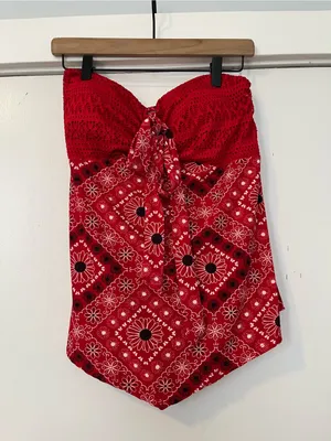 No Boundaries Red Halter or Strapless Bandana Print Tank Top size large lace thumbnail 2