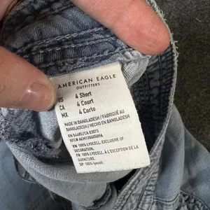 American Eagle Light Wash Lyocell Wide Leg Crop Drawstring Pants Blue 4 Short thumbnail 4