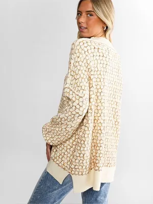 Gilded Intent Textured Sweater oversized mock neck honeycomb open-knit structure thumbnail 3