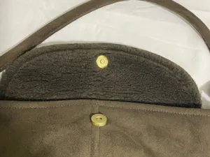 Vintage Brown Faux Suede Shearling Trim Handbag Boho Hobo Shoulder Bag Purse thumbnail 8