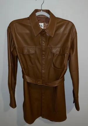 Zara Faux Leather Shirt Jacket thumbnail 2