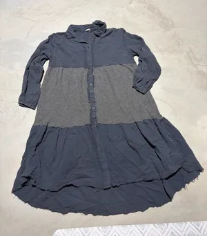 POL Button-Front Tiered Dress Gray medium boho thumbnail 1
