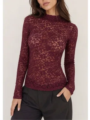 SÉZANE Taori Long Sleeve Lace Blouse, Red, FR38/US6 thumbnail 1
