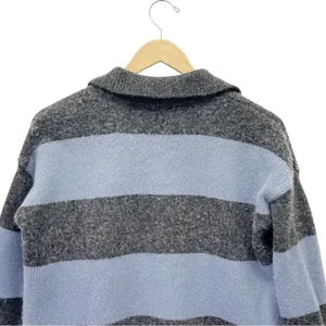 Madewell Rugby Stripe Polo Sweater Charcoal Gray & Blue Stripe Pullover Size XS thumbnail 5