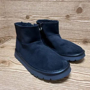 Black Ankle Boots Women Sz 6 Faux Suede Memory Foam Lined Winter Snow Warm‎ Zip thumbnail 3