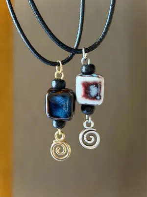 Handmade cube ceramic swirl chic boho retro vintage style necklace💙 thumbnail 6