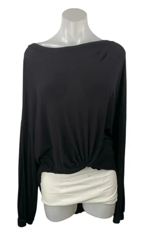Free People Women's Black Long Sleeve Open Back Tunic Boat Neck Blouse Top Sz M thumbnail 1