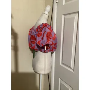Farm Rio Lobster Sky Crop Top Purple Red Organic Cotton Puff Sleeve NWT Size M thumbnail 3