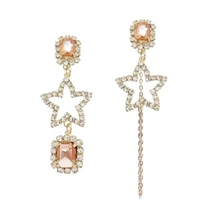 Women's Crystal Stars Asymmetrical Dangle Drop Earrings Gold thumbnail 4