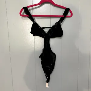 NEW Free People HAH Noir Black Key to UR Heart Mesh Lace Ruffle Boho Bodysuit XS thumbnail 5