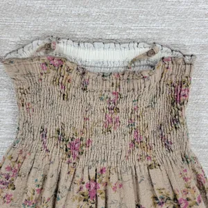 VTG Rachel & Chloe Smocked Dress Womens S Tan Floral Convertible Straps Cottage thumbnail 12