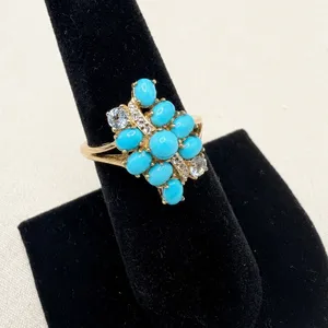 Sleeping Beauty Turquoise White Sky Blue Topaz 18k Yellow Gold Over Silver Ring thumbnail 2
