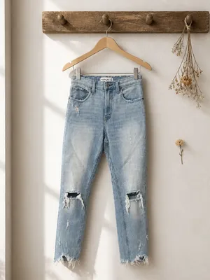 Abercrombie & Fitch Light Blue Distressed Straight-Leg Jeans thumbnail 2