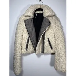 Free‎ People Shaggy Faux Sherpa Moto Cream Jacket Coat Size XS Boho Apres Ski thumbnail 2