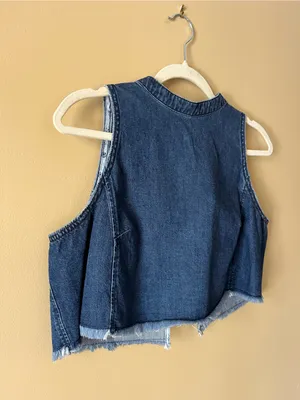 Pilcro Dark Blue Denim Cropped Shell Top thumbnail 5