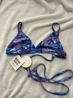 New Kulani Kinis Women’s Sapphire Twilight Palms Triangle Bikini Top Medium NWT thumbnail 2