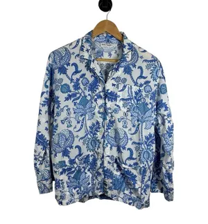 Roller Rabbit Women’s Amanda Printed Loungewear Top in Blue/White Size M thumbnail 4