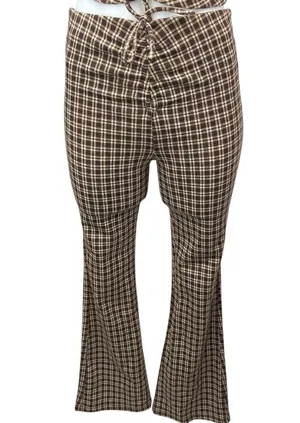 Princess Polly Brown Plaid Checkered Halter Crop Top & Bell Bottom Pants Set 0 thumbnail 4