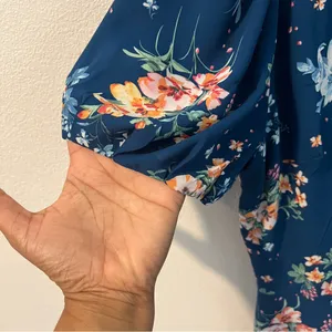 LOFT Floral Chiffon Drop Waist Puff Sleeve‎ Flutter Midi Dress Size 4 thumbnail 5