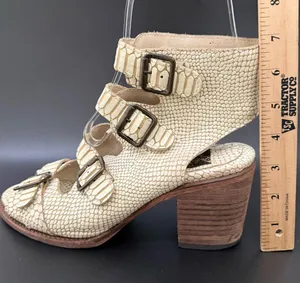 FREEBIRD by Steven Quail Ivory Textured Snake Leather Buckle Gladiator Sandals 9 thumbnail 13