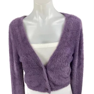 Aritzia Sunday Best Purple Fuzzy Faux Fur Button Crop Cardigan Sweater Top Sz M thumbnail 3