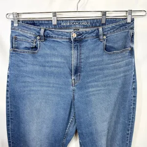 American Eagle Plus Size 18 Jeans Mom Dark Raw Distressed Blue High Rise‎ 327 thumbnail 3