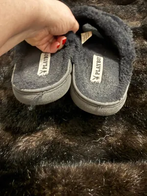 Playboy Bunny Shaggy Slippers Black Faux Shoes S 6.5 - 7.5 thumbnail 4