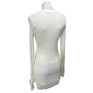 Boohoo White Ribbed Knit Crew Neck Long Sleeve Sweater Mini Bodycon Dress Size S thumbnail 6