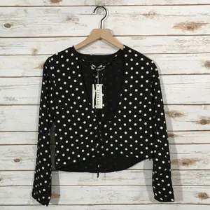 NWT REVOLVE X LIONESS Take the Plunge Polka Dot Top - Black - Medium thumbnail 6