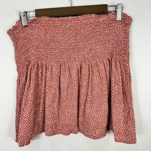 Abercrombie Fitch Mini Skirt Womens Large‎ Pink Polka Dot Smocked Pull On Preppy thumbnail 6