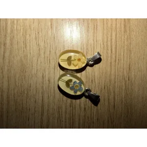 2 Pieces 925 Sterling Silver Pressed Flower Botanical Resin Oval Pendant thumbnail 2