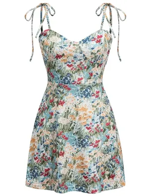 Micas Adorable Floral Print Mini Dress Adjustable Straps Boho Casual Medium thumbnail 1