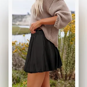 NEW Black Cotton Blend Bubble Pockets Y2K Built in Shorts Mini Skirt L thumbnail 5
