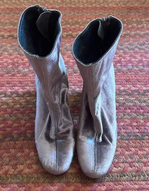 Free People Grey Velvet Booties Chunky Heel Zip Up Ankle thumbnail 1