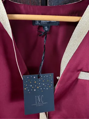 INC Burgundy Satin Blouse Pajama Top XS thumbnail 6